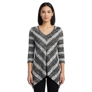Absolutely Famous Whimsigoth Grunge Retro Chevron V-Neck Tunic Top Grey NWT